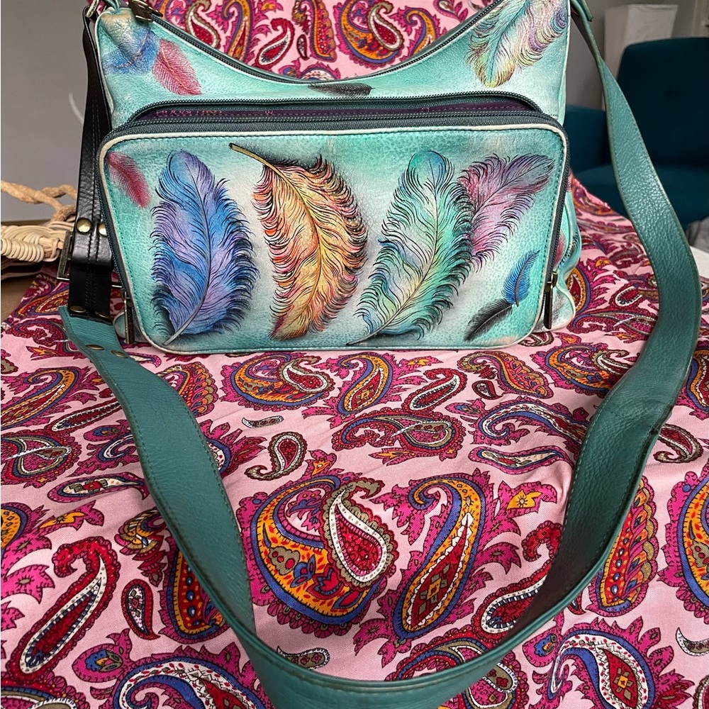 Anuschka Colorful Feather Design Women's Bag